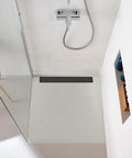 24 Inch Matte Black Linear Shower Drain With Hair Catcher And Leveling Feet Rectangle Tile Insert Cover Reversible 2 In 1 Drain