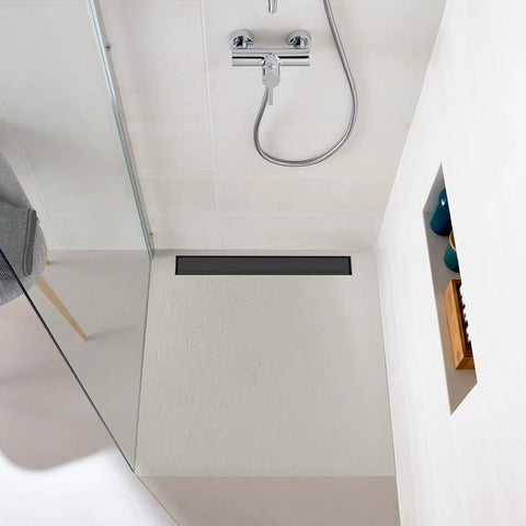 24 Inch Matte Black Linear Shower Drain With Hair Catcher And Leveling Feet Rectangle Tile Insert Cover Reversible 2 In 1 Drain