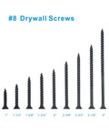 Absolute Job Site Grinders Number Eight X Two Inch Drywall And Wood Screws With Rugged Coarse Threads Phillips Head Drive self-tapping screws lineup