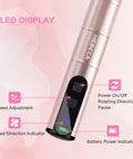 Top Shelf Cordless Nail Drill Set Rechargeable Electric Nail File And Buffer With Heavy Duty Bits For Acrylic Gel And Dip Powder Care While Keeping Your Manicure Game Strong In Classic Gold displaying LED functions and speed control features.