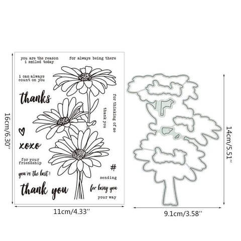 Cute Chamomile Silicone Clear Stamp And Die Set including carbon steel dies and TPR stamp seal for card making and scrapbooking.