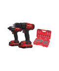 Red power drill set and open accessory case; not Mechanics Tool Set For The Garage With SAE And Metric 3 8 Inch Drive 40 Piece Featuring 72 Tooth Ratcheting Box End Quick Size Markings And Full Polish Chrome Finish For Easy Access In Tight Spaces.