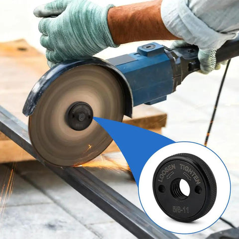 5/8-11 Thread Angle Grinder Flange Nuts, 2 Pack Self-Locking Flange Nut for 4.5 and 5 Inch Grinders in use, grinding metal