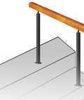 Heavy Duty Adjustable Black Wrought Iron Bracket With 24 Inch Pine Wood Deck Support for stairs, sturdy and durable design.
