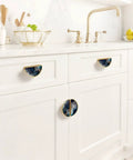 2 Pack Dope Deep Blue Gold Fluid Art Cabinet Pulls 3 Inch Center To Center Semicircle Drawer Handles on white cabinets