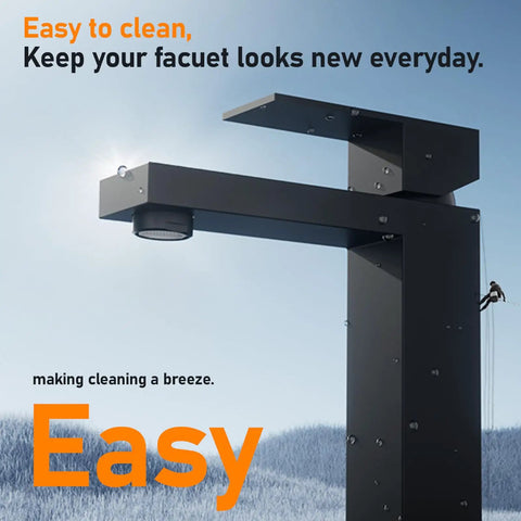 Black Single Hole Bathroom Faucet With One Handle Vanity Faucet Matte Finish For Sink 1 Hole Kit Includes Metal Drain Deck Plate Overflow And Water Supply Line No Hassle Install close-up side view outdoors.