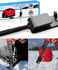 Ice Anchor Power Drill Adapter for Ice Shelters and Tents shown with red power drill and ice shelter setup.