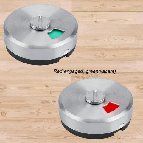 Public Restroom Privacy Door Bolt With Engaged Vacant Indicator And Zinc Alloy Handle showing red and green status.