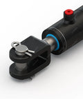 Workhorse Heavy Duty Welded Clevis Double Acting Hydraulic Cylinder With 2 Inch Bore 6 Inch Stroke Inline Ports Parallel To Pin 3000 PSI Working Pressure 9425 Lb Load Capacity SAE 6 Port, black welded clevis end