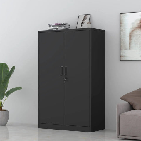 Badass Metal Storage Cabinet With Locking Doors And Three Adjustable Shelves 53 Inch Tall Lockable Steel Cupboard For Garage Home Office Or Pantry Use Black Finish Built Different