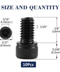 10 Pack 1/4-20 X 5/8 Socket Head Cap Screws Bolts Set with size measurements and dimensions for secure fastening.