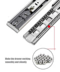 Heavy Duty Soft Close Drawer Slides 14 Inch Side Mount Telesrails for kitchen cabinets and furniture, ball bearings detail.
