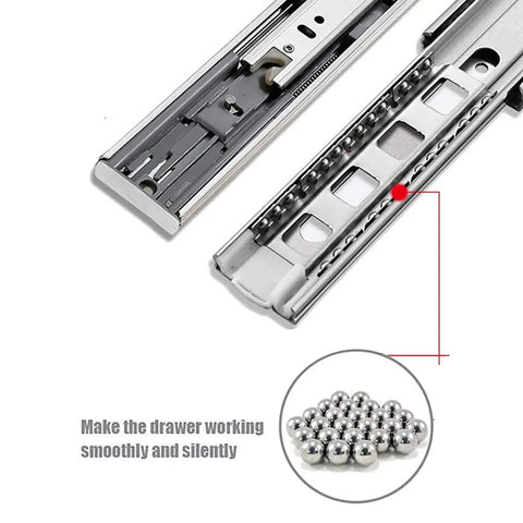 Heavy Duty Soft Close Drawer Slides 14 Inch Side Mount Telesrails for kitchen cabinets and furniture, ball bearings detail.