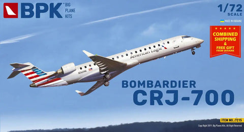 CRJ 700 Bombardier 1 72 Scale Plastic Model Aircraft Kit Gray Unpainted Unassembled New In Box with box art on display