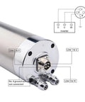 Badass 1.5KW ER11 CNC Router Spindle Motor With Liquid Cooling showing wiring connections and cooling design details.