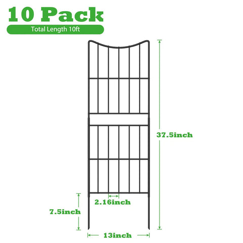 Diagram showing dimensions of Decorative Garden Fence Panel Set 10 Pack 37.5 Inch High By 10 Feet Long Arc Rustproof Metal Wire Border