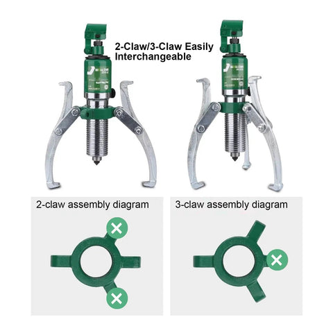 Badass Heavy Duty Hydraulic Bearing Puller For Yanking Stubborn Bearings And Gears Built Tough For Auto And Shop Wrenching Projects That Really Deliver The Goods with 2-claw and 3-claw assembly diagrams
