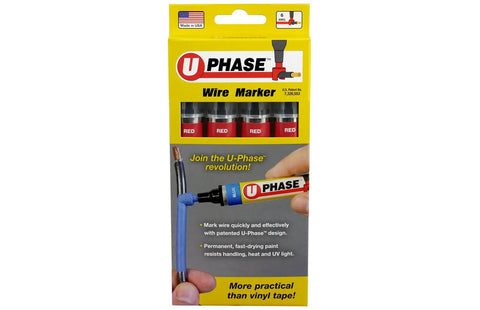Red Wire Marker Set With 7mm Tip For Electrical Panels And Circuits Four Pack displayed on yellow packaging