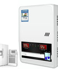 Heavy Duty Automatic Voltage Regulator 220V Single Phase Ac Stabilizer, white casing, digital display, protecting kitchen appliances.