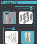 Straight Up Heavy Duty Anderson Battery Connectors 600V 50A Quick Release Power Plug Kits, 10 grey quick connect plugs.