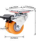 4 Pack Yellow Swivel Caster Wheels With Locking Brakes Silent Double TPE Rubber Casters, measuring 3 inches tall, with chrome bracket.