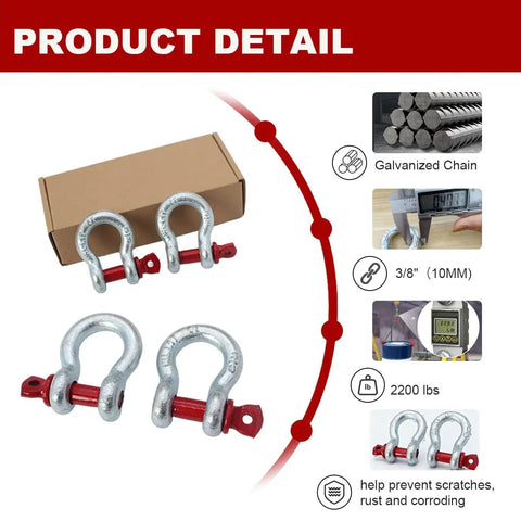 Three Eighths Inch Screw Pin Bow Shackle Heavy Duty D Ring Shackle With One Ton Working Load Limit For Camping Rigging Towing And Outdoor Gear With Secure Pin Clevis Shackle For Tough As Nails Jobs, galvanized steel