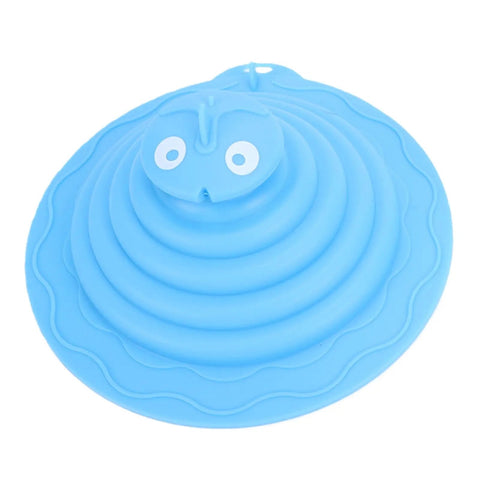 SUNGOOYUE Silicone Tub Stopper in blue, circular design with a cute face, made of durable silicone for tubs and sinks.