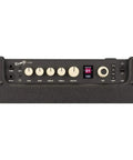 Front panel of Rumble LT25 Bass Amplifier With 8 Inch Speaker, Black Finish, showing ambidextrous controls and color display.