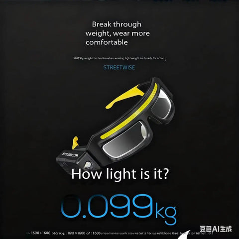 Rechargeable LED Lighted Glasses With Motion Sensor And Touch Control Five Mode Hands Free Headlight Eyewear For Night Running Camping And Cycling USB C Trail Ready Glasses Built Different And Shine Bright showing lightweight design with yellow accents.