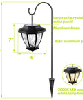4 Pack Solar Pathway Lights With Shepherd Hook Hangers, Waterproof Hanging Lanterns For Your Yard Garden Or Porch, 34 Inch Tall Outdoor Solar Lanterns In Warm White 3000K Ambience That Slaps showing dimensions and features including polycrystalline solar panel and aluminum base.