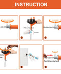 Instructions for using Drain Auger Clog Remover With Drill Adapter, 25 Feet Flexible Plumbing Snake showing steps with steel cable.