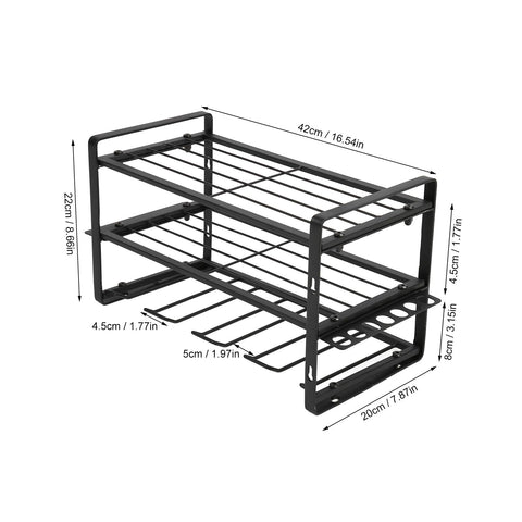 Heavy Duty Wall Mounted Tool Rack Black Iron Power Tool Organizer With Drill Slot And Charging Shelf dimensions and layout.