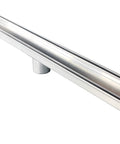 30 Inch Linear Shower Drain With Tile Insert Grate And Hair Strainer Includes Leveling Feet 2 Inch Center Outlet 304 Stainless Steel Tileable Top Grate For A Sleek Modern Look And Easy Cleaning showing full length with center outlet and leveling feet