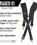 Rugged Cordura Suspenders With Heavy Duty Padding For Electricians And Carpenters, adjustable 36 to 48 inches, easy snap hook system.