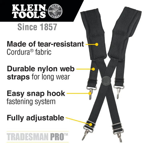Rugged Cordura Suspenders With Heavy Duty Padding For Electricians And Carpenters, adjustable 36 to 48 inches, easy snap hook system.