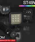 Underwater Video Fill Light With 49 LED Beads, 5000 Lux at 20cm, 7 Modes RGB, 30m Waterproof Dive Light for Action Cameras and GoPros