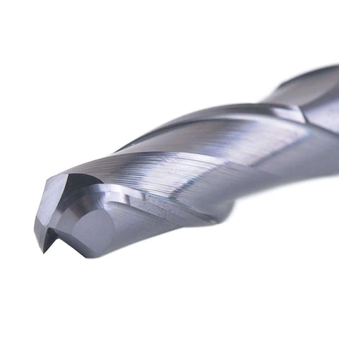 SpeTool 14412 ball nose carbide end mill with 3/8 in shank, double flute, 3 in OAL close-up view