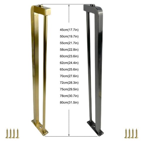Heavy Duty Black Stainless Steel Furniture Legs Four Piece Modern Cabinet Riser Feet displayed in various heights and colors.
