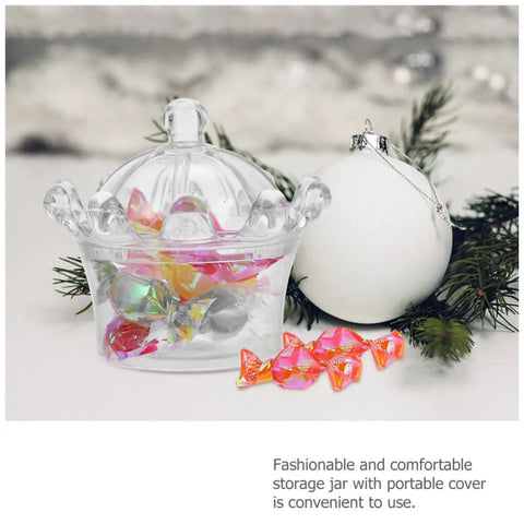 12 Pack Plastic Candy Packaging Boxes With Lids For Sweets And Snacks featuring colorful wrapped candies on a festive table