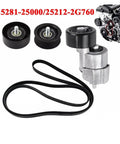 Top Quality V-Ribbed Serpentine Belt Kit With Tensioner And Idler Pulley For Hyundai Kia 2.0 And 2.4L Engines From 2006 To 2015 Direct Bolt-On Fit No Modify Needed, 74mm steel pulley kit