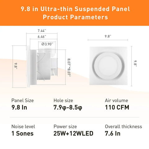 Dimensions of Ultra Quiet Bathroom Exhaust Fan With LED Light 110 CFM Ceiling Mount Ventilation Fan 1.0 Sones