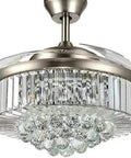 36 Inch Invisible Ceiling Fan With Retractable Blades And LED Chandelier Light, Chrome finish close-up
