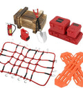 RC Crawler Accessories Kit For One Tenth Scale Rigs With Roof Box Wood Box Luggage Net Fuel Box Shovel Fire Extinguisher