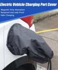 All Weather Magnetic EV Charger Port Cover Chrysler Pacifica Hybrid on a wet EV charging port, showcasing waterproof material.
