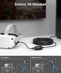 Active USB 3.0 Extension Cable 16.4 Ft 5M Male To Female With Signal Booster And Gold Plated Connectors connected to VR headset