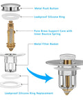 Full Brass Universal Pop Up Sink Stopper Set Pack Of 2 With Detachable Filter Basket Hair Catcher Chrome Finish Durable Drain Strainer components