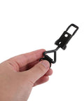 Super Cool 12 Pc Heavy Duty Black Adjustable Toggle Clamps securely lock down gear cabinets, shown in hand for scale.