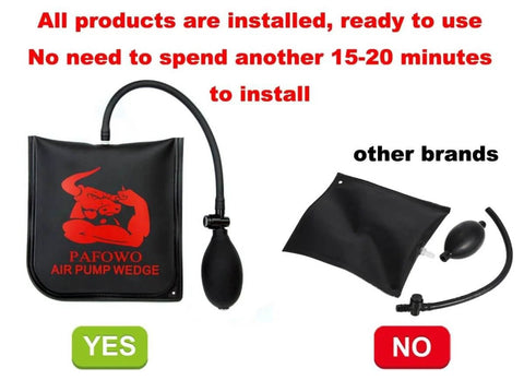 Comparison of Beefy Heavy Duty Three Piece Air Wedge Bag Pump Kit with other brand showing easy installation benefits.