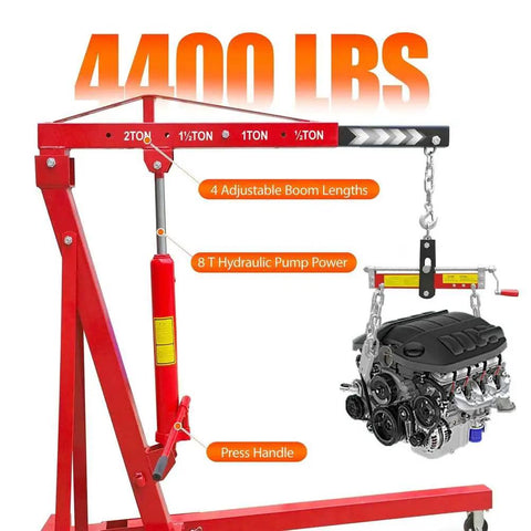 Heavy Hitter Two Ton Folding Hydraulic Engine Hoist Cherry Picker Shop Crane With Four Thousand Four Hundred Lbs Capacity holding engine