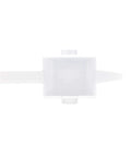 Universal Washer Hookup Box With Center Drain Outlet And Raised Drip Guard Featuring Heavy Duty Recessed Plumbing Frame No Valve Included No Brainer Setup Ready To Rock For Laundry Rooms shown from above, white plastic, recessed design size 8.75 x 3.5 x 10.25 inches.